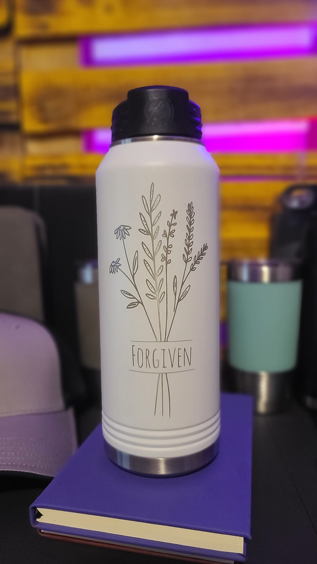 Forgiven Floral — laser engraved bottles